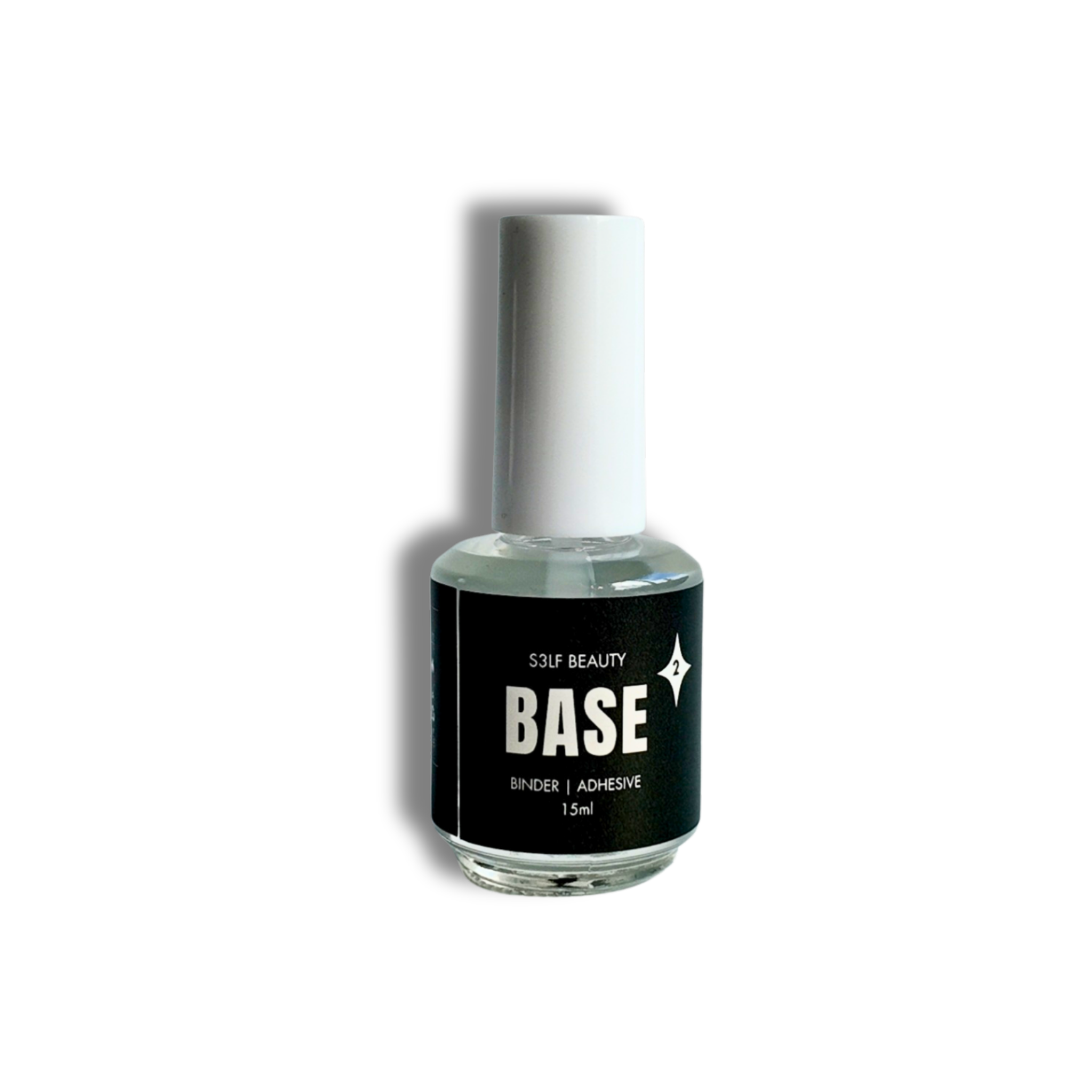 Bottle of S3LF Beauty base nail product on a white background